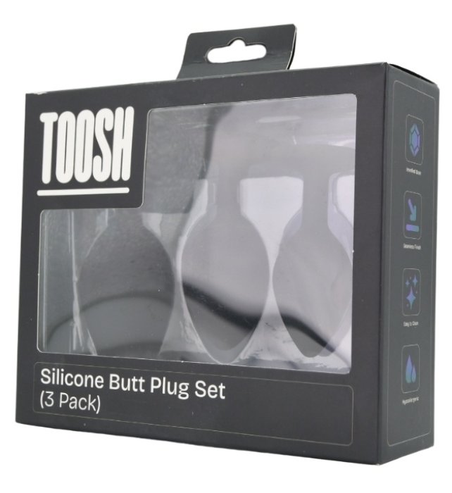 Set 3 bucati dopuri anale, Toosh, mic, medium, mare, silicon negru - vedere 12
