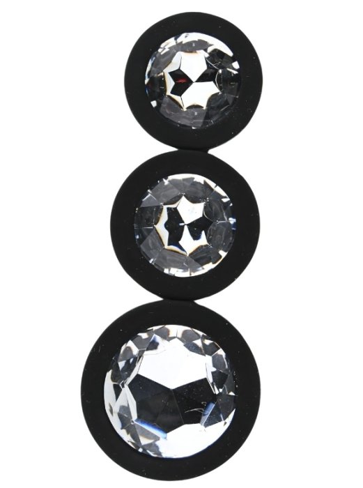 Set 3 bucati dopuri anale, Toosh, mic, medium, mare, silicon negru - detaliu ambalaj