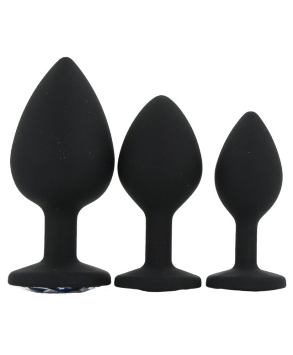 Set 3 bucati dopuri anale, Toosh, mic, medium, mare, silicon negru - accesorii incluse