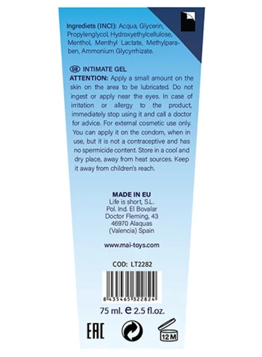 Lubrifiant intim pe baza de apa, Moi BTB Cool Feeling - 75 ml