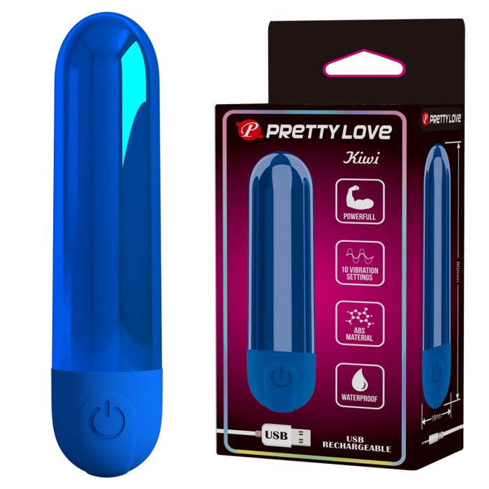 Mini vibrator bullet Kiwi Pretty Love Albastru Metalizat - vedere frontala