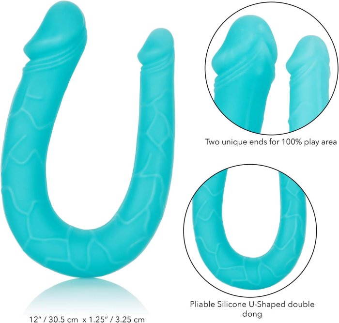 Dildo Dublu Double Dong AC/DC Dong Aqua, Silicon - Turcoaz, 31 cm