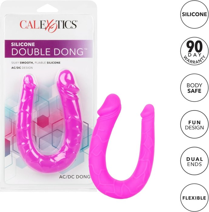 Dildo Dublu Double Dong AC/DC Dong, Silicon - Roz satinat, 31 cm