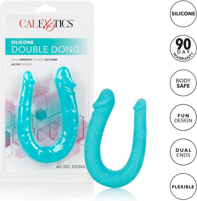 Dildo Dublu Double Dong AC/DC Dong Aqua, Silicon - Turcoaz, 31 cm