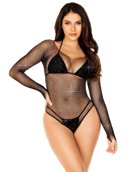 Body cu strasuri Leg Avenue, Falling 4 U Rhinestone Bodysuit, S-L#