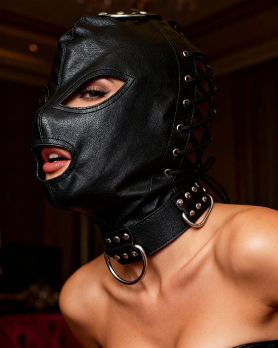 Masca cu siret si inel collar Toyz4Lovers - Negru - vedere frontala