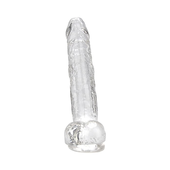 Dildo Loving Joy, cu testicule, Transparent, 20 cm