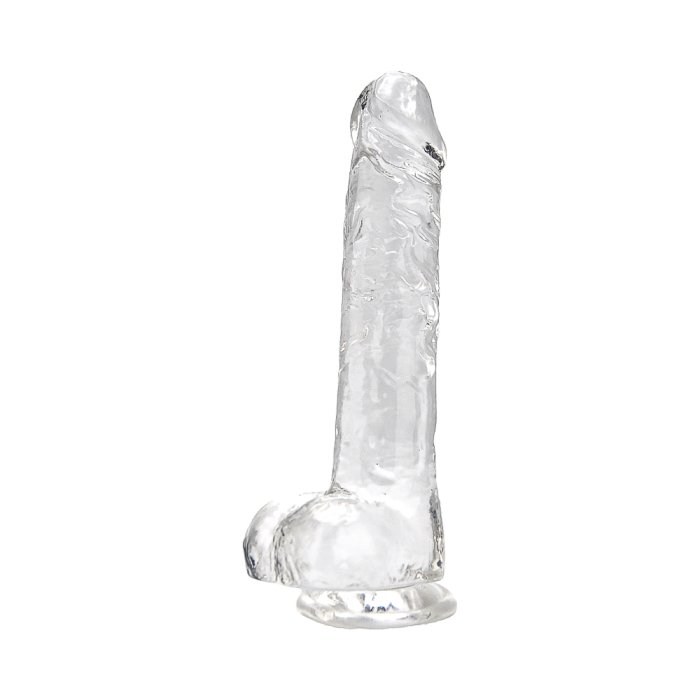 Dildo Loving Joy, cu testicule, Transparent, 20 cm