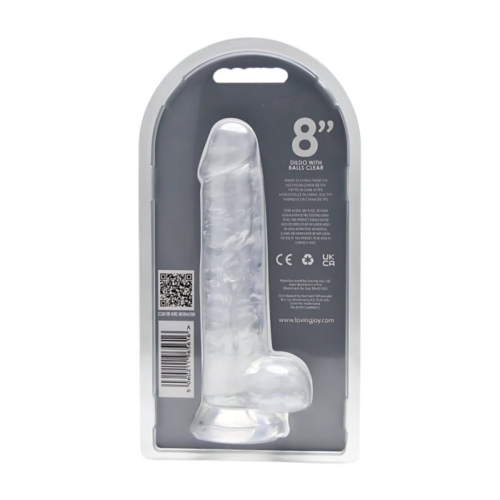 Dildo Loving Joy, cu testicule, Transparent, 20 cm