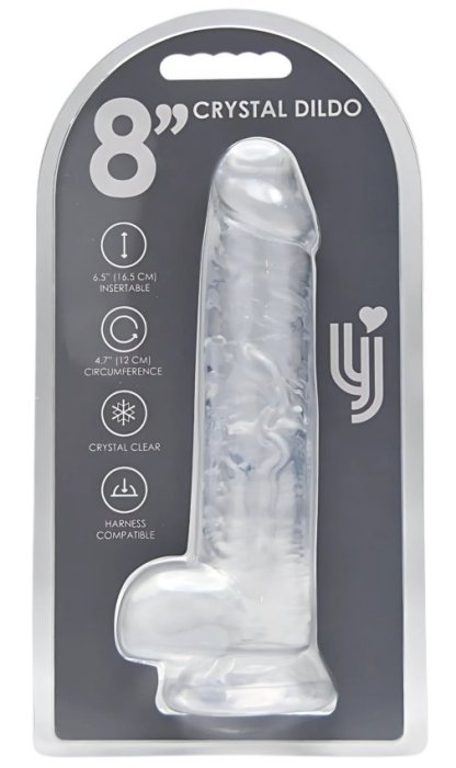 Dildo Loving Joy, cu testicule, Transparent, 20 cm