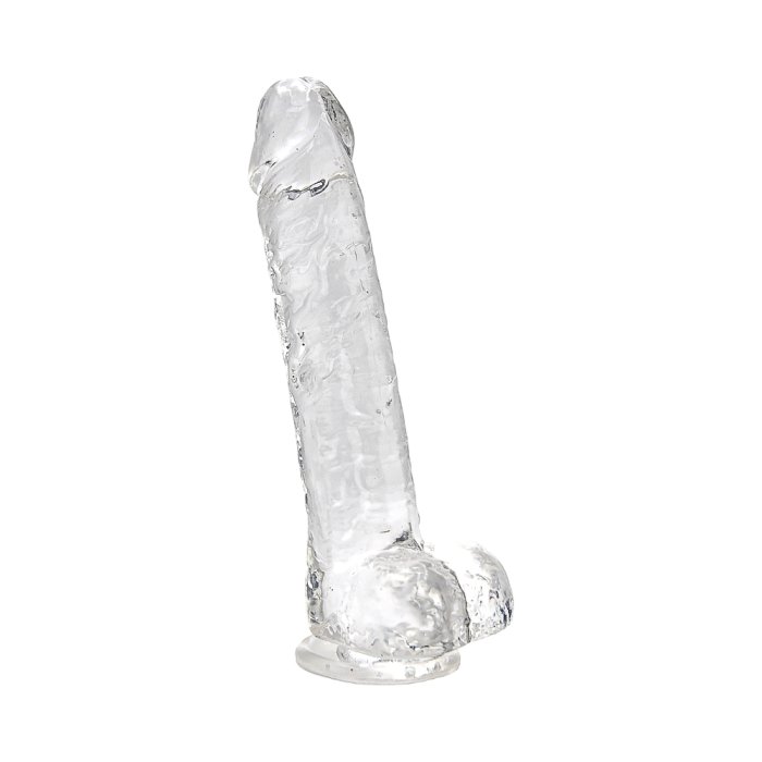 Dildo Loving Joy, cu testicule, Transparent, 20 cm