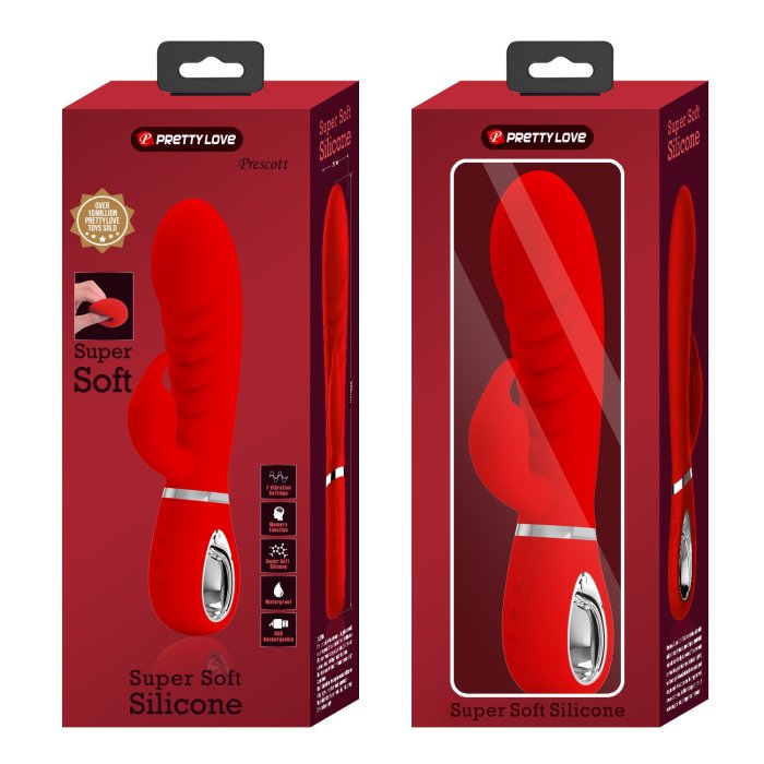 Vibrator Rabbit Prescot, Pretty Love, Super Soft, 7 moduri Vibratii - Rosu