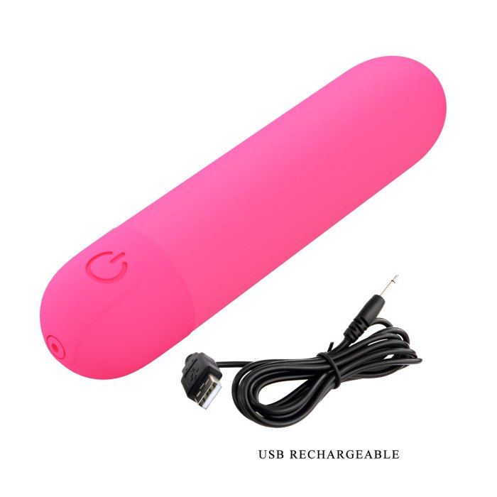 Mini vibrator bullet Stefan Pretty Love Roz Fucsia - vedere din spate buton control