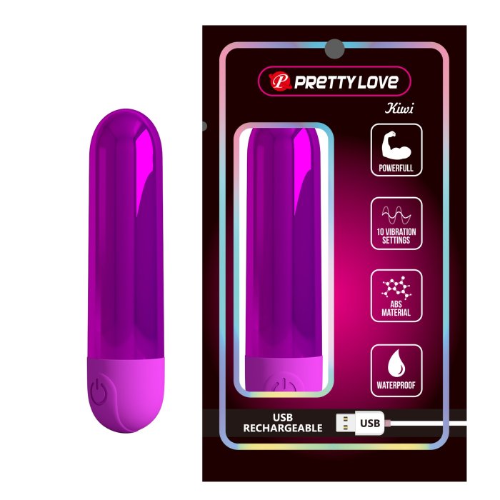 Mini vibrator bullet Kiwi Pretty Love Violet Metalizat - vedere frontala