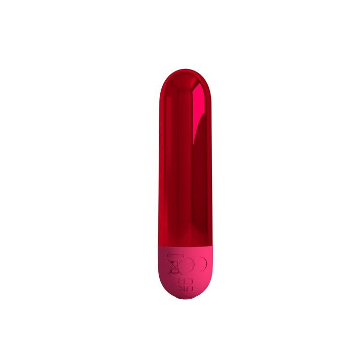 Mini vibrator bullet Kiwi Pretty Love Rosu Metalizat - vedere laterala dimensiuni compacte