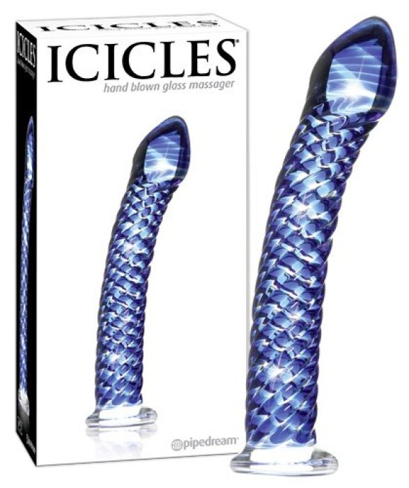 Dildo Sticla Icicles No 29 Albastru vedere frontala suflat manual Pipedream