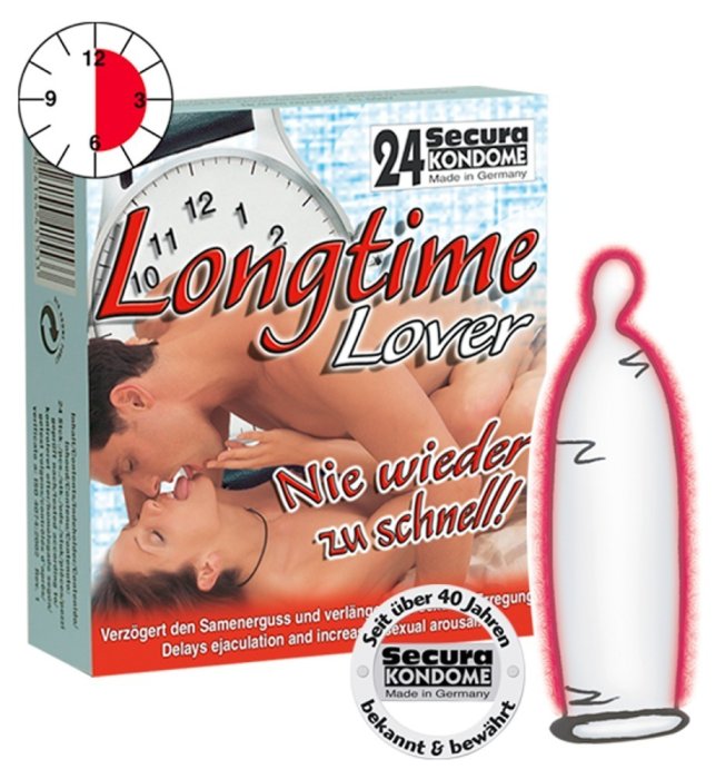 24 buc. Prezervative care intarzie ejacularea Secura Longtime Lover - vedere frontala