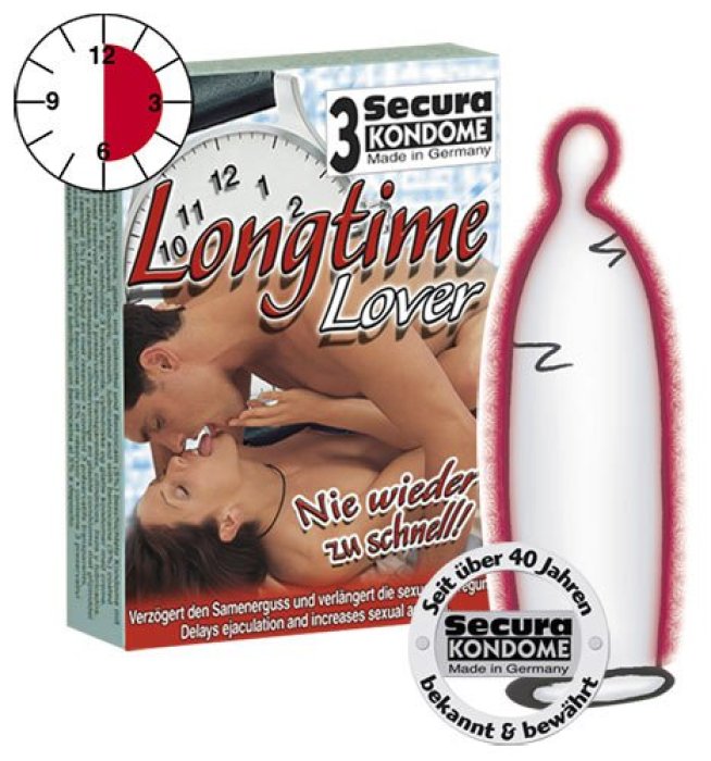 3 buc. Prezervative care intarzie ejacularea Secura Longtime Lover - vedere frontala
