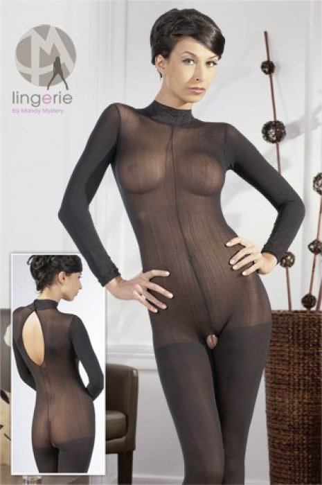 Bodystocking All  Mandy Mystery - Negru - vedere laterala