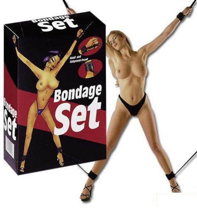 Bondage Set, Legaturi de pat si 4 catuse pentru maini si picioare - vedere frontala