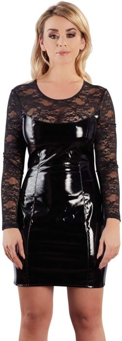 Rochie Black Level - neagra scurta din vinil negru