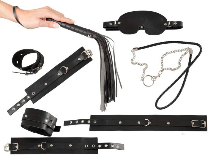 Set Bad Kitty Fetish Set, 11 piese bondage - piele neagra