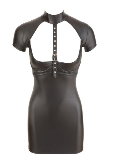 Rochie scurta neagra, mulata, fara decolteu, cu finisaj negru mat Cottelli Party - detaliu finisaj