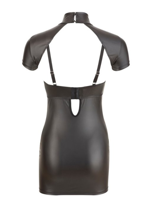 Rochie scurta neagra, mulata, fara decolteu, cu finisaj negru mat Cottelli Party - accesorii incluse