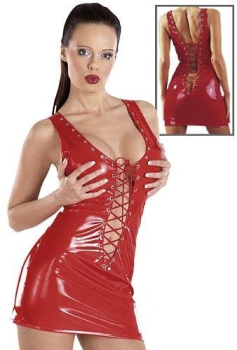 Rochie Latex Look Black Level - Rosu - detaliu design