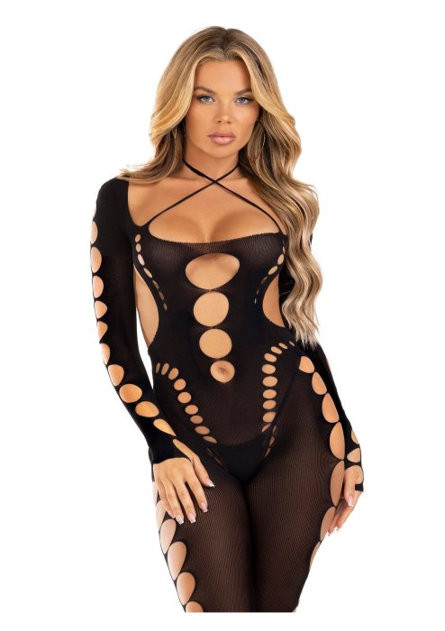 Opaque Cut-Out Footless Bodystocking Black - vedere frontala