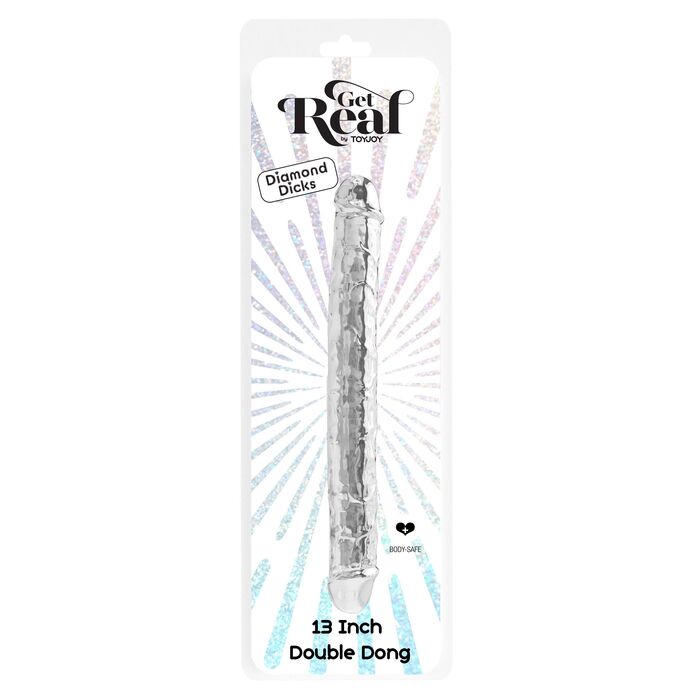 Dildo Dublu ToyJoy Clear Double Dong TPE 34.5 cm Transparent - ambalaj original