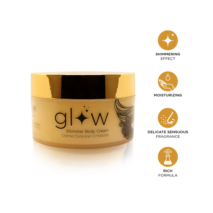 Crema corp cu sclipici ORGIE Glow 250ml - borcan cu iconite hidratare, sclipici, aroma, formula cosmetica
