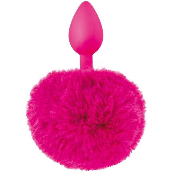 Plug Anal silicon cu pompon blana roz fucsia, Sweet Caress - 12 cm