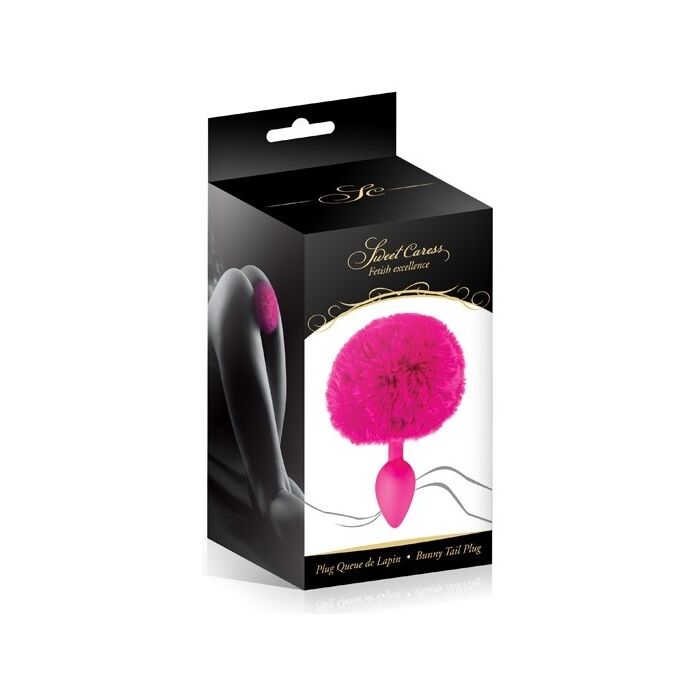 Plug Anal silicon cu pompon blana roz fucsia, Sweet Caress - 12 cm