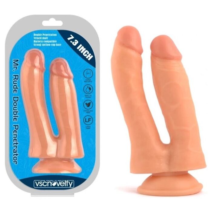 Dildo dubla penetrare VSCNOVELTY, bej, 18.5cm
