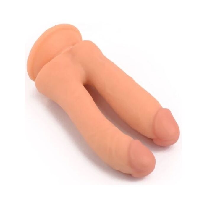 Dildo dubla penetrare VSCNOVELTY, bej, 18.5cm