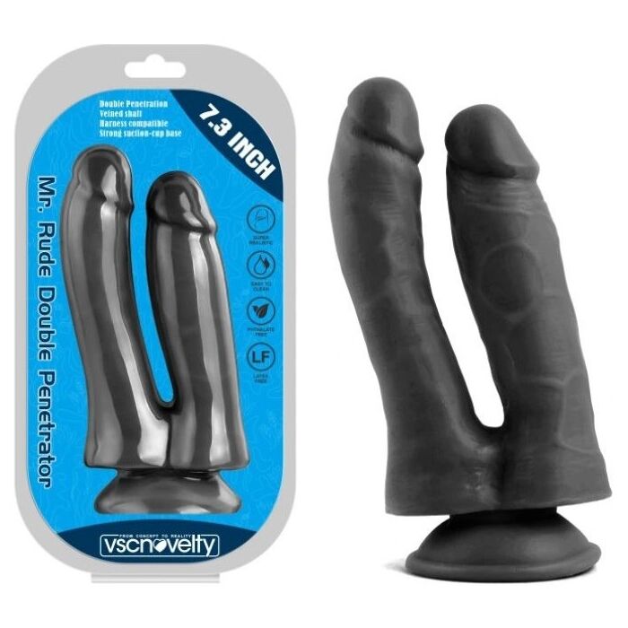 Dildo dubla penetrare VSCNOVELTY, negru, 18.5cm