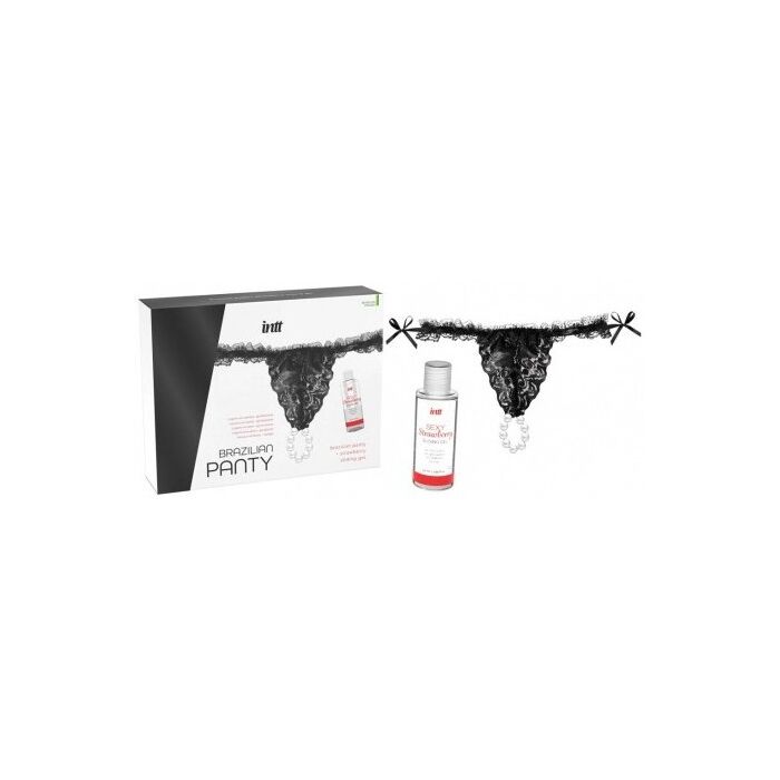 Tanga de Dama cu Perle si Lubrifiant de Capsuni Innt - Negru