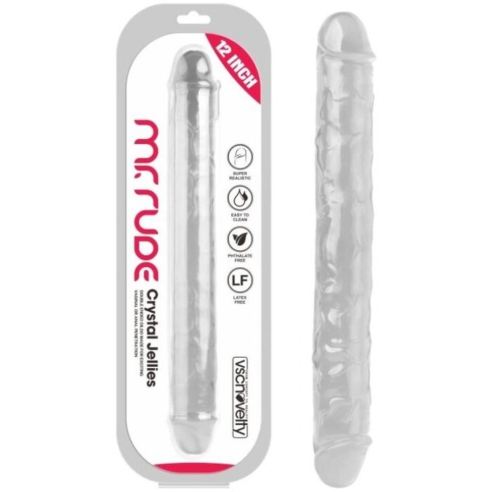 Dildo dublu VSCNOVELTY transparent, 30 cm