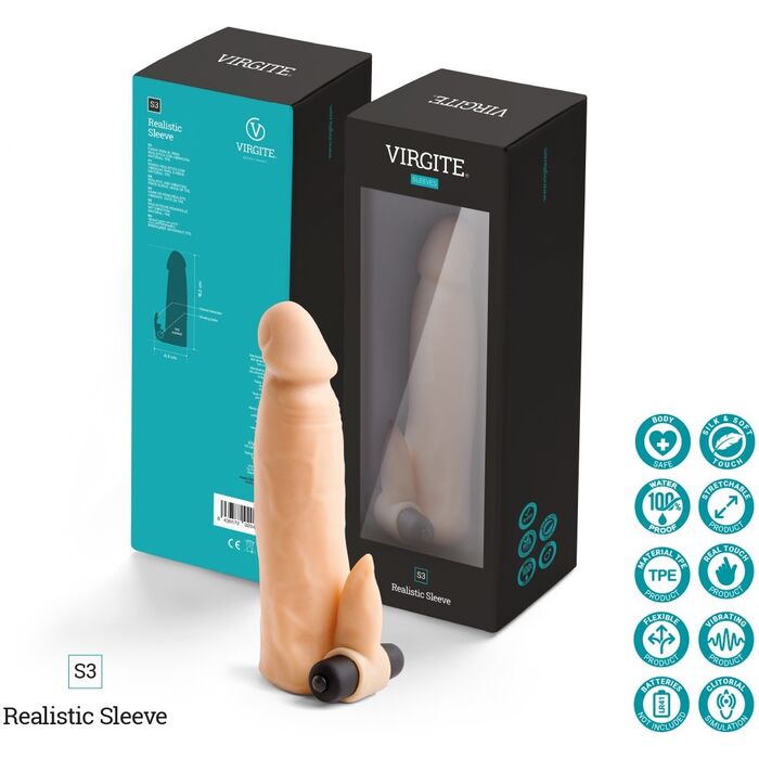 Set Manson prelungitor realist pentru penis, Virgite, TPE, +3,5 cm
