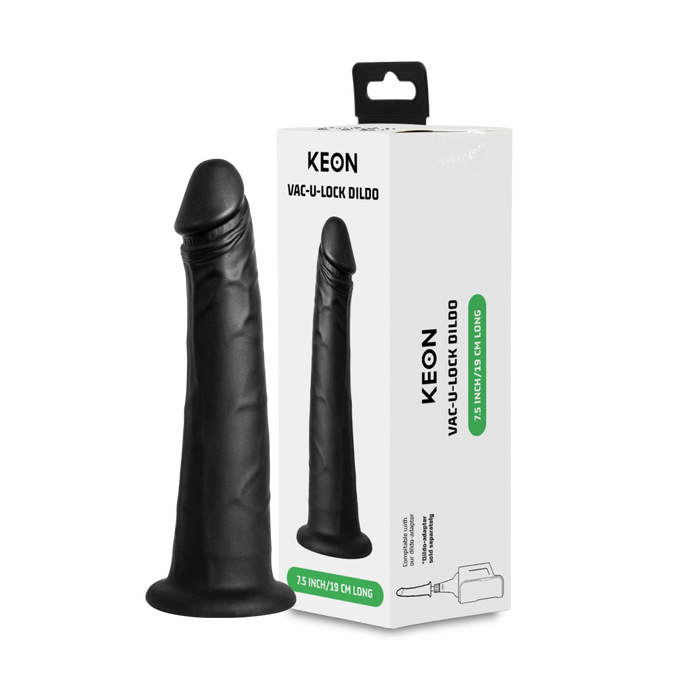 Dildo Adaptor Vac-U-Lock, Kiroo, KEON, Silicon, Negru, subtire, 19,1 cm x 4,7 cm