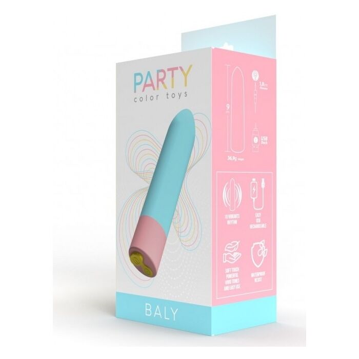 ​Vibrator Glont, Party Color Toys, reincarcabil prin USB, 10 Vibratii, 9 cm