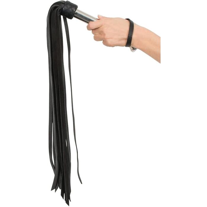 Bici din piele Zado, Leather Flogger, lungime 73 cm, negru/argintiu