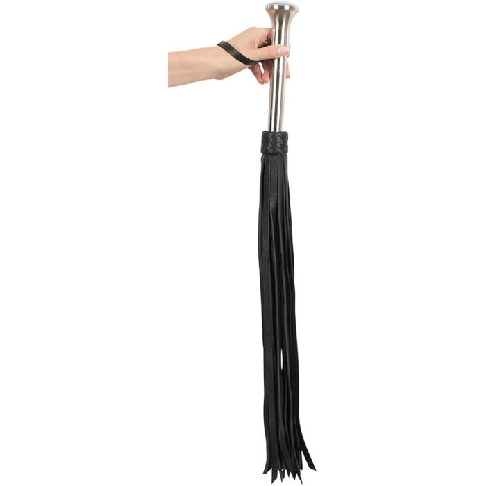 Bici din piele Zado, Leather Flogger, lungime 73 cm, negru/argintiu