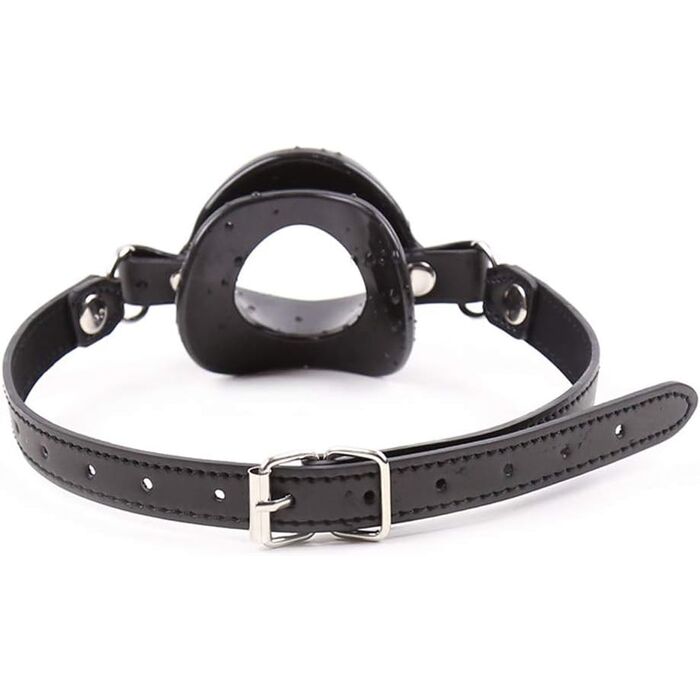 OHMAMA Lip Gag negru piele ecologica curea lata catarama metal capse fixare reglabila BDSM