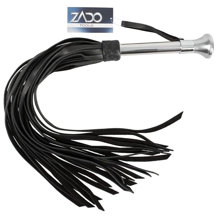Bici din piele Zado, Leather Flogger, lungime 73 cm, negru/argintiu