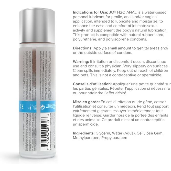 JO H2O Anal Original 236 ml 8 oz formula clasica System JO fara agenti de amorteala