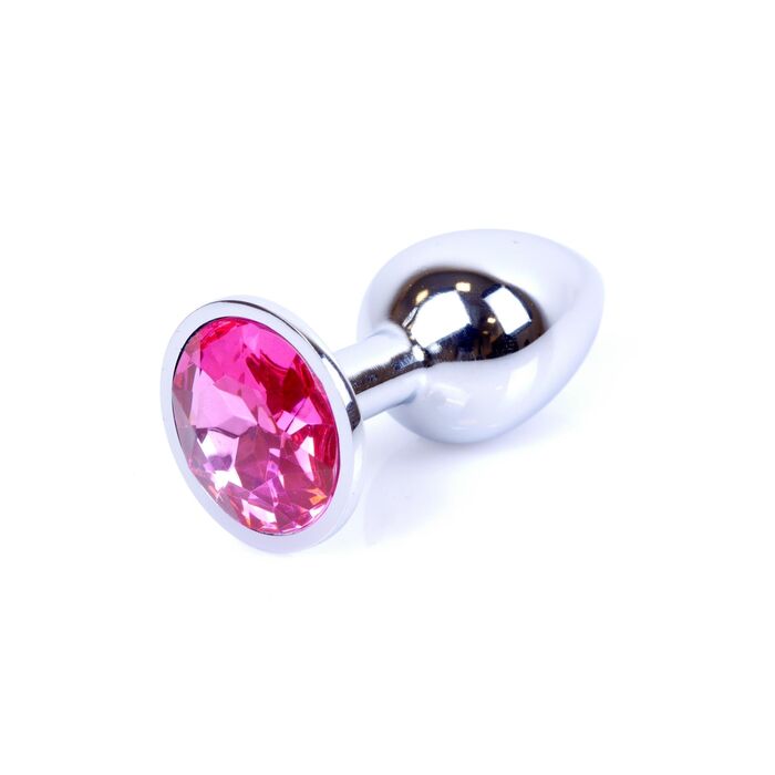 Plug Jewellery Silver, cristal roz, vedere de aproape cu suprafata metalica lustruita si cristalul fatetat