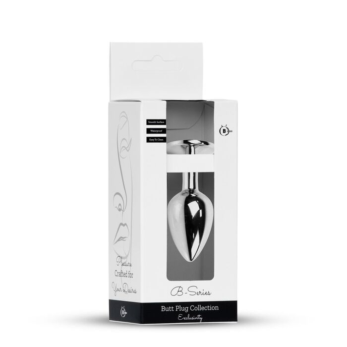 Plug Jewellery Silver, cristal negru - cutie B-Series Butt Plug Collection, fata