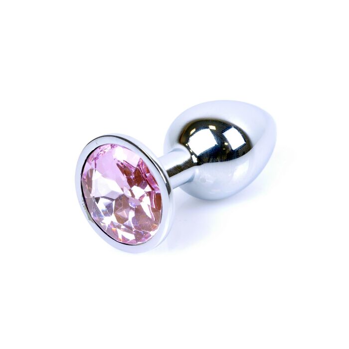 Plug Jewellery Silver, cristal roz pal, vedere de aproape cu suprafata metalica lustruita si cristalul fatetat